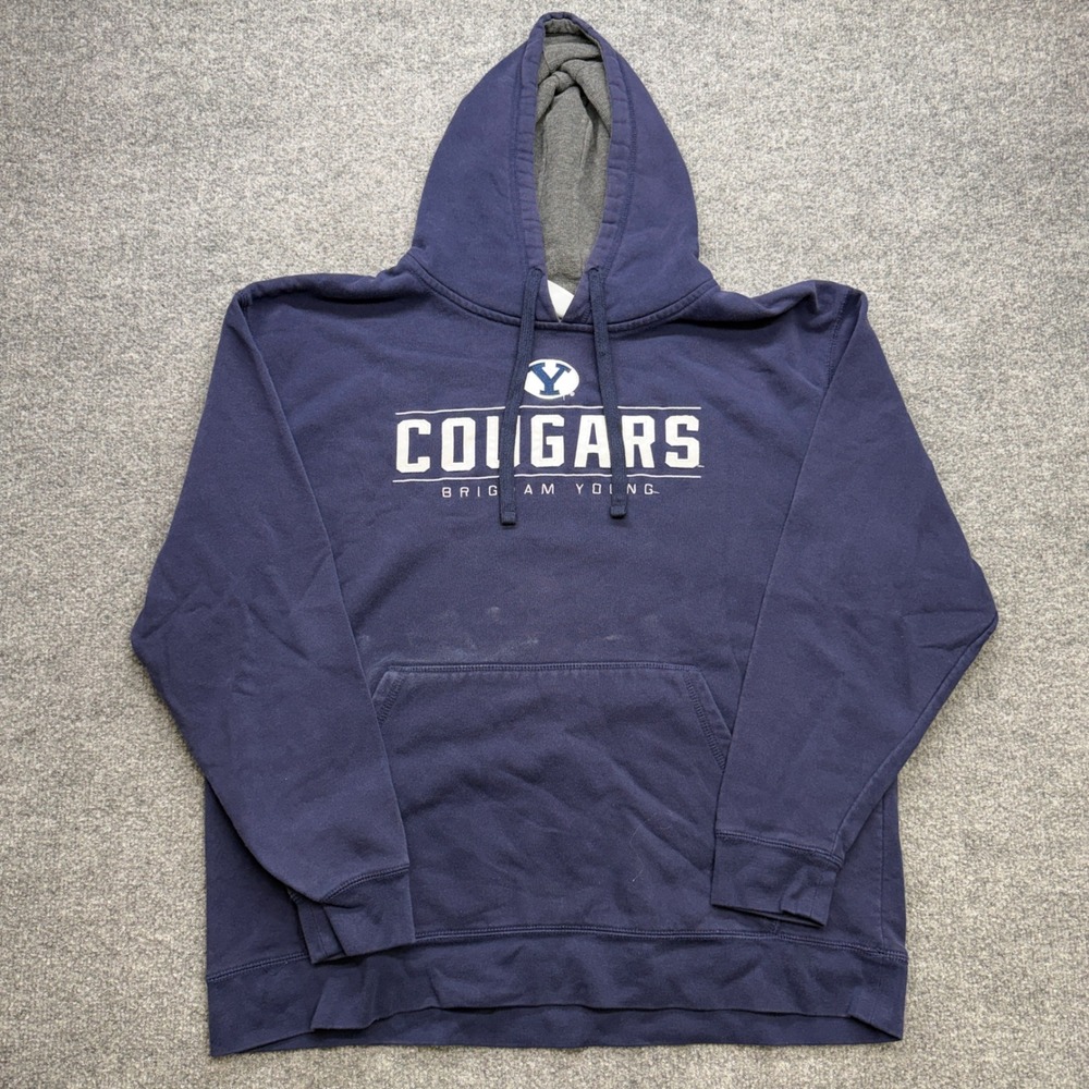 Champion BYU Cougars Hoodie Mens XL Navy Blue Brigham Young Pullover Sweatshirt